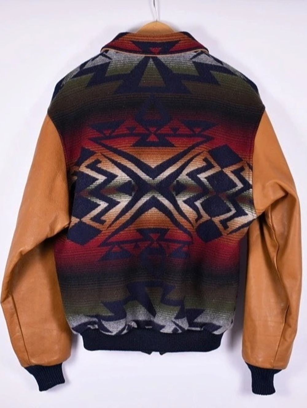 Pendleton Made in USA Southwestern Wool Leather Sleeve Bomber Jacket S - Picture 2 of 8